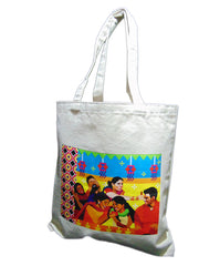 Multicolor print & logo print Canvas Shopping Bag