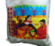 Multicolor print & logo print Canvas Shopping Bag