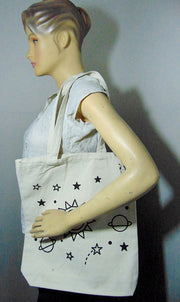 star & fish Print Heavy Canvas Shopping Bag