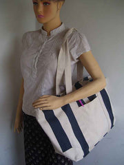 Stripe Design Cotton Canvas Tote Bag