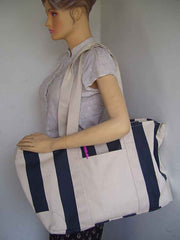 Stripe Design Cotton Canvas Tote Bag