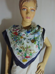 Big flower with border print Silk scarf