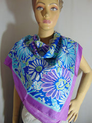 Big flower with border print Silk scarf