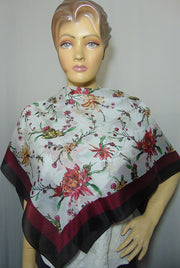 Big flower with border print Silk scarf