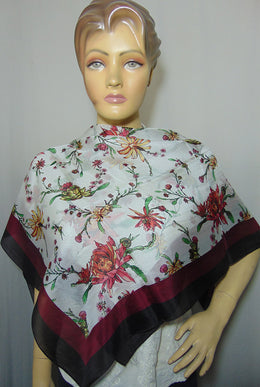 Big flower with border print Silk scarf