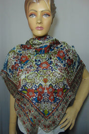 Big flower with border print Silk scarf