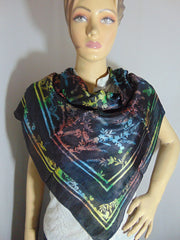 Big flower leaf border print Silk scarf