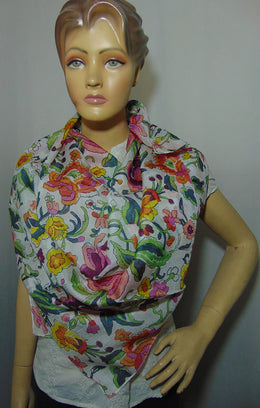 Big flower leaf border print Silk scarf