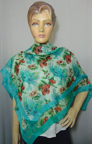 Big flower leaf border print Silk scarf