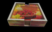 FRUIT DESIGN ENAMEL WOODEN COASTER SET