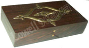 WOODEN BOX  WITH BRASS INLAY