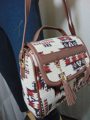 Women's ikat & faux leather Sling hand Bag purse