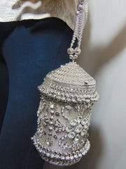 Metal Round long Potli Bag stone decoration