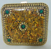 yellow Mosaic Stone Metal Clutch Purse