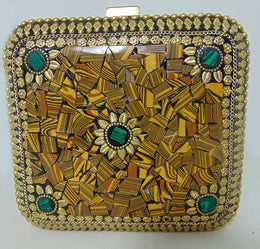 yellow Mosaic Stone Metal Clutch Purse