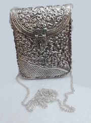 Brass Women Purse Hand Carved Silver Plated