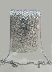 Brass Women Purse Hand Carved Silver Plated