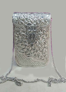 Brass Women Purse Hand Carved Silver Plated
