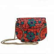 HANDMADE TIBETAN GYPSY STYLE BRASS METAL BAG  Turquoise and Coral