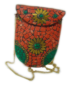 BAG CLUTCH BOX METAL PURSE EVENING HANDBAG WALLET STONE MOSAIC