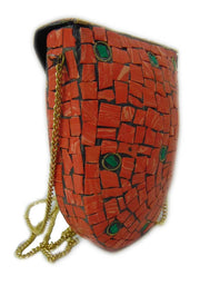 BAG CLUTCH BOX METAL PURSE EVENING HANDBAG WALLET STONE MOSAIC