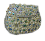 PEARL MOSAIC WOMENS CHAIN ETHNIC BAG CLUTCH BOX METAL PURSE EVENING HANDBAG WALLET