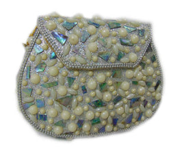 PEARL MOSAIC WOMENS CHAIN ETHNIC BAG CLUTCH BOX METAL PURSE EVENING HANDBAG WALLET