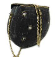BLACK MOSAIC WOMENS CHAIN ETHNIC BAG CLUTCH BOX METAL PURSE EVENING HANDBAG WALLET