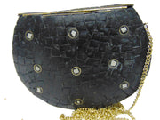 BLACK MOSAIC WOMENS CHAIN ETHNIC BAG CLUTCH BOX METAL PURSE EVENING HANDBAG WALLET