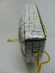 white color metal mosaic clutch Wallet purse