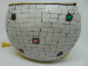 white color metal mosaic clutch Wallet purse