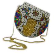 WHITE MOSAIC WOMENS CHAIN ETHNIC BAG CLUTCH BOX METAL PURSE EVENING HANDBAG WALLET