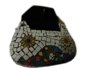 WHITE MOSAIC WOMENS CHAIN CLUTCH BOX BAG METAL PURSE EVENING HANDBAG WALLET
