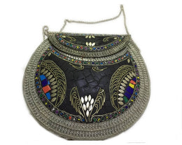 MOSAIC INDIAN HANDMADE MOSAIC SILVER METAL CLUTCH PURSE EVENING BAG