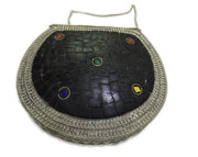 MOSAIC INDIAN HANDMADE MOSAIC SILVER METAL CLUTCH PURSE EVENING BAG