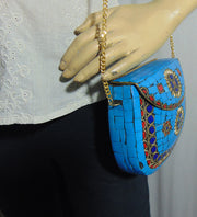 Mosaic Indian Handmade Metal Clutch Purse Evening Bag