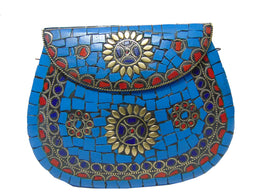 Mosaic Indian Handmade Metal Clutch Purse Evening Bag