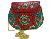 MOSAIC INDIAN HANDMADE MOSAIC METAL CLUTCH PURSE EVENING BAG