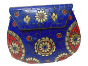 MOSAIC INDIAN HANDMADE MOSAIC METAL CLUTCH PURSE EVENING BAG