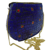 MOSAIC INDIAN HANDMADE MOSAIC METAL CLUTCH PURSE EVENING BAG
