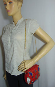Red Mosaic Work Purse Metal Clutch Indian Handmade