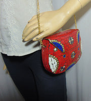 Red Mosaic Work Purse Metal Clutch Indian Handmade