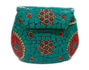 SEA GREEN MOSAIC WORK PURSE METAL CLUTCH INDIAN HANDMADE