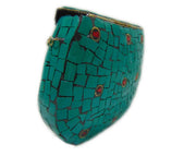 SEA GREEN MOSAIC WORK PURSE METAL CLUTCH INDIAN HANDMADE