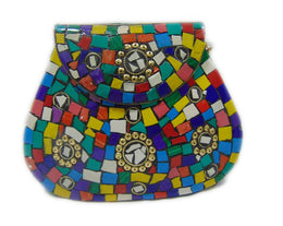 SEA GREEN MOSAIC WORK PURSE CLUTCH INDIAN HANDMADE