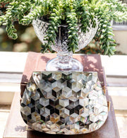 METAL STUDDED MOTHER OF PEARL CLUTCH MOP SHELL BAG