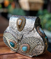 HANDMADE EMBOSSED BRASS MOSAIC VINTAGE CLUTCH BAG