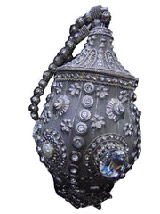 Round clutch bag in perforated-patterned