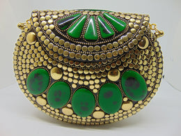 Resin Stone Oval Shape Metal Clutch Bags