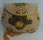 Pearl stone mosaic metal clutch purse